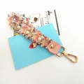Handmade tweed handbag strap with faux pearls and pink leather ends for women bags - Hand Strap 20cm