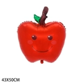 Smiling red apple foil balloon with green leaf for birthday party decor, 43x50cm size - Large Apple