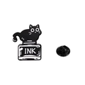 Cute black cat on INK bottle enamel pin with secure black rubber clutch backing - Black Cat Ink Bottle Style (CZ0613-2)
