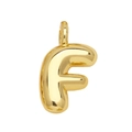 Close-up detail of a shiny gold puff letter F pendant, smooth polished surface for chic style. - Gold F
