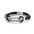 Bracciale da uomo in pelle nera intrecciata a doppio strato con chiusura magnetica in acciaio - Color Acciaio / 19cm