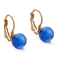Elegant gold titanium steel earrings featuring faceted blue crystal bead pendants - Gold Blue