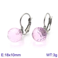 Pink faceted crystal bead drop earrings with silver hooks for women 18x10mm - Silver Pink