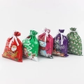 Set of five glossy Christmas drawstring gift bags with ribbons featuring Santa and elk - Set 1 (30-Piece)