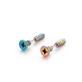 Rainbow plated stainless steel screw stud earrings with a colorful metallic finish - Rainbow Screw Style (KE94339)