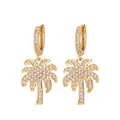 Golden palm tree dangle earrings with sparkling white crystals for a summer resort style - Gold Rhinestone Loop With White Leaf Tree