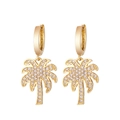 Elegant gold palm tree drop earrings with sparkling white crystals for women - Gold Smooth Loop With White Leaf Tree
