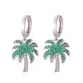Silver palm tree tassel earrings with green and white cubic zirconia stones - Silver Smooth Loop With Green Leaf Tree