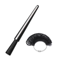 Detailed view of ring sizer mandrel and plastic finger gauge set for US sizes 0-13 - Mandrel + Gauges Set / Black
