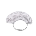 White plastic ring sizer set with US 0-13 and UK A-Z scales on a metal screw cable - Measuring Gauges / White