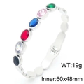 Fashionable stainless steel bangle with colorful oval zirconia gemstones and side clasp - Silver (KB183412-HM)