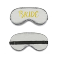 Silver silk sleep mask with gold glitter BRIDE text and adjustable strap for weddings - Gold Foil Bride / Gray