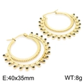 Orecchini a cerchio dorati a doppio strato con pietre nere, 40x35mm, peso 8g - Decorazione con Perline Nere (KE113291-HM)