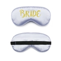 Lavender satin eye mask with golden Bride script and adjustable elastic black head strap - Gold Foil Bride / Light Purple