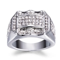 Luxurious hip-hop men's iced out wide ring with silver finish and sparkling zircons - US 7 / Silver