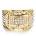 Men's hip hop gold ring with square face and micropave white cubic zirconia stones - US 7 / Gold