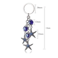 Detailansicht des Evil Eye Schlüsselanhängers mit Seestern und genauen Maßangaben von 13 cm - Silberner Seestern Blaues Auge (EY2668BU00)