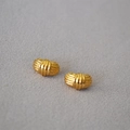 Elegant gold brass stud earrings with vertical striped texture and retro fashion style - Gold
