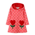 Orange polka dot long sleeve hooded dress for girls with red heart flower embroidery - 3T Recommended Height 90-95 / Top And Bottom - Orange Red Polka Dot Heart (7281) / Orange Red Polka Dot