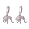 Silver elephant earrings with pavé crystals and blue sapphire eye detail - Elephant-Silver (Smooth Loop)
