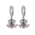 Silver hoop earrings with a colorful micro-pave zircon frog charm on a white background - Frog-Silver (Zirconia Loop)