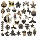Assorted black and gold alloy cartoon pendants with various shapes for DIY jewelry making - Black (M480)