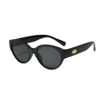 Vintage oval cat eye sunglasses in black with protective grey lenses and gold accents - Black Frame Black Grey Lens