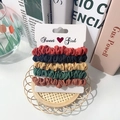 Lot de 5 chouchous en satin bordeaux, noir, jaune, vert et marron en tissu - Nylon de Couleur Foncée