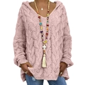 Detail of pink chunky cable knit texture on a loose hooded sweater for autumn winter - S / Pink