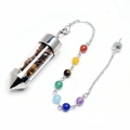 Cone crystal wishing bottle pendulum with colorful chakra beads on a silver chain - Tiger Eye Stone Bracelet