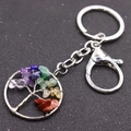 Detail of life tree keychain with colorful natural crystal stones and silver metal wire - Lobster Clasp Multi-color Circle Shape