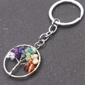 Detailed tree of life keychain featuring woven silver wire and multicolored crystal stones - Standard Multi-color Circle Shape