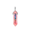 Pink hexagonal crystal column pendant with silver clasp and colorful seven chakra rhinestones - Chakra Cap Hexagonal Column / Watermelon red