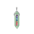 Pendente colonna esagonale in cristallo verde con sette strass colorati e chiusura argento - Cappuccio Chakra Colonna Esagonale / Avventurina Verde