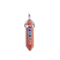 Detail of hexagonal reddish-brown crystal pendant with seven colorful rhinestones - Chakra Cap Hexagonal Column / Gold Sandstone