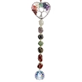 Seven Chakra Tree of Life wall hanging with colorful stones and faceted crystal ball - Silver Heart Woven Pendant