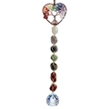 Detail of tree of life car charm with seven chakra natural stones and crystal prism ball - Bronze Heart Woven Pendant