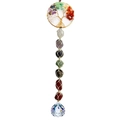 Detailed view of handmade Tree of Life hanging ornament with natural chakra stones - Gold Round Woven Pendant