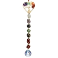 Detail of life tree hanging decor with natural colorful crystals and multifaceted glass ball - Gold Heart Woven Pendant