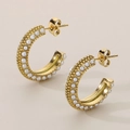 Pendientes vintage en forma de C de acero inoxidable dorado con perlas - Dorado (KE114621-KFC)