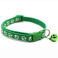 Green pet collar with white paw prints featuring a matching metal bell and plastic buckle - JY Paw Print / Dark Green