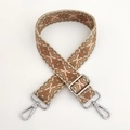Close-up of geometric jacquard bag strap with silver metal swivel hooks and adjuster - Matcha Green Flower with Silver Buckle