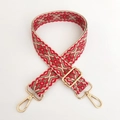 Detail of 3.8cm ethnic jacquard bag strap with geometric patterns and gold lobster clasps - Red and Green Flower with Gold Buckle