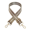 Adjustable brown nylon bag strap with white arrow patterns and gold hardware detail - Dark Khaki Silver Buckle