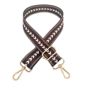 Detail of adjustable brown nylon strap with white herringbone pattern and gold metal hooks - Brown