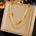 Double layered gold chain necklace featuring a snake chain with five rectangle zircons - Clear Zirconia Snake Bone Double-layer Style (N2216)