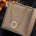 Classic gold roman numeral double-layer necklace on luxury jewelry display box - Snake Chain Round Geometric Style (N1413)