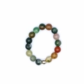 Adjustable 4mm natural stone beaded stretch ring with colorful agate gems in earthy tones - India Agate
