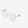 Golden polygon anti-blue light glasses with iconic red-green stripes and white temples - Gold (C001)