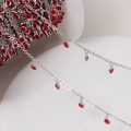 Macro detail of silver plated chain with red round gemstone pendants for DIY jewelry - Silver Chain - Red Stone